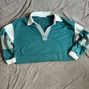 Altar'd State Preppy Teal and White Rugby Knit Top size M.